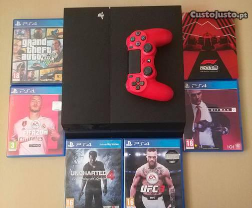 PS4 + 1 Comando + 6 Jogos