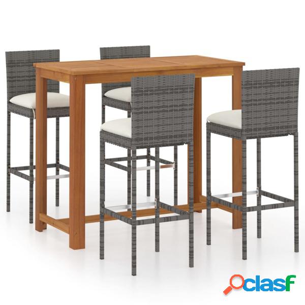 Conjunto de Bar P/ Jardim com Almofadões Cinzento 5 pcs