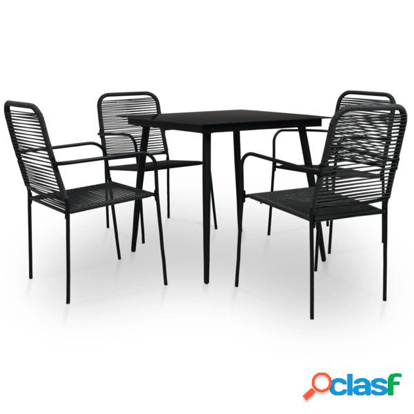 Conjunto de Jantar para Jardim Corda de Algodão e Aço Preto 5 pcs