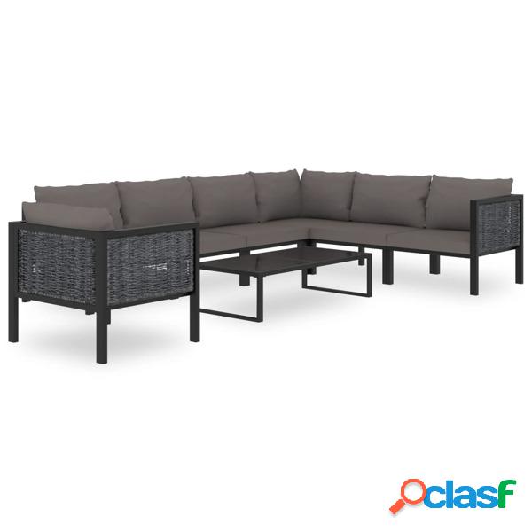 Conjunto Lounge de Jardim C/ Almofadões Vime Pe Antracite 8 pcs