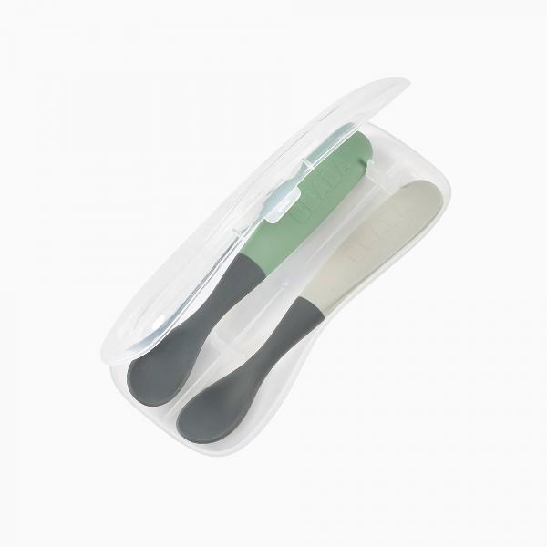 CONJUNTO 2 COLHERES SILICONE 1 IDADE + CAIXA TRANSPORTE