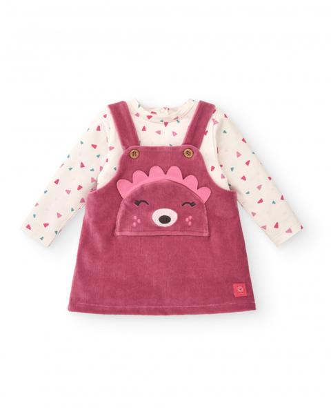 Pichi com camiseta para meninas na cor rosa com desenho de Pichi com camiseta para meninas na cor rosa com desenho de
